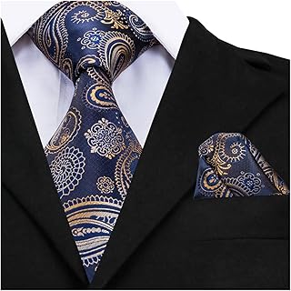 yaoqijie Corbata de lujo for hombre, corbata de jacquard de seda a rayas de oro amarillo, conjunto de gemelos y pañuelo, corbatas de boda de negocios for hombres lasting