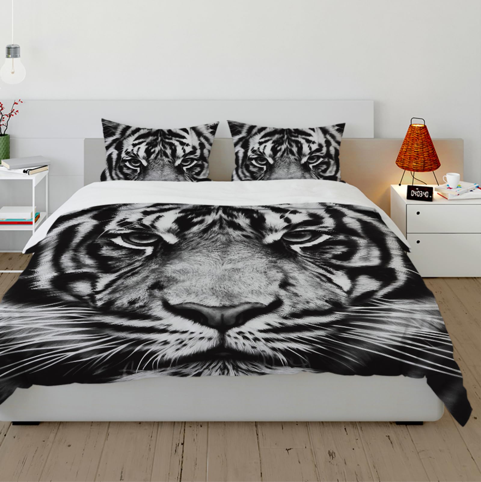 Parure de lit Tigre Noir et Blanc housse de couette 260x240 cm