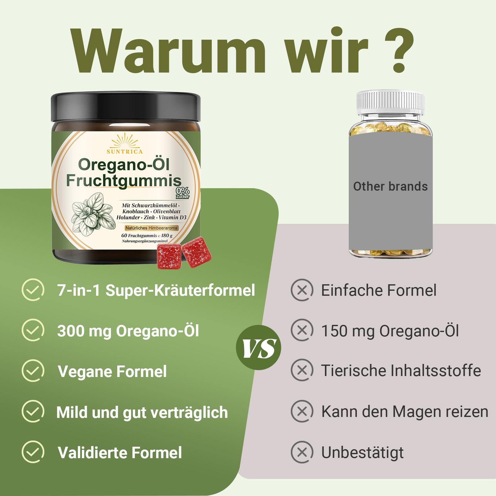 Oregano Öl Fruchtgummis mit Carvacro, Hochdosiert Oregano Öl, mit Schwarzkümmelöl, Knoblauch & Zink – 0% Zucker, scharfer & intensiver Kräutergeschmack, Unterstützt Immunsystem – 60 Stück