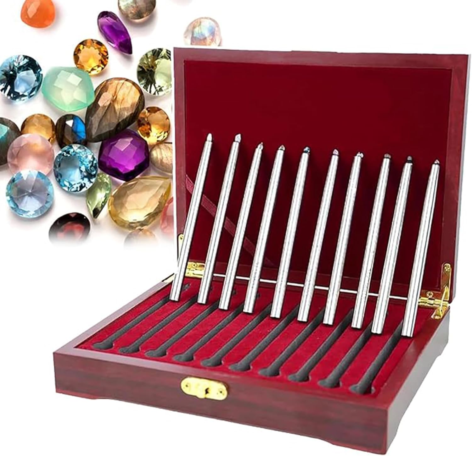 10-Piece Mohs Hardness Test Kit, Scratch Tester Pen 1-10, 304 Stainless Steel, Durable Storage Box, for Testing Ceramics, Glass, Gems & Jade