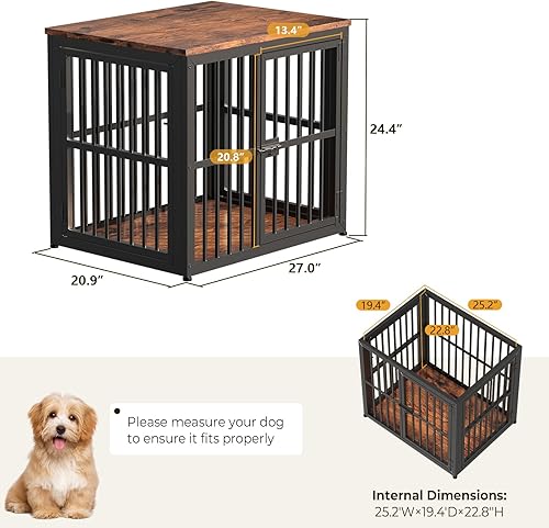 Miniatura 7 de Lyromix Mueble de jaula para perros de 27 pulgadas con 3 puertas, mesa auxiliar de jaula de madera resistente jaula interior para cachorros