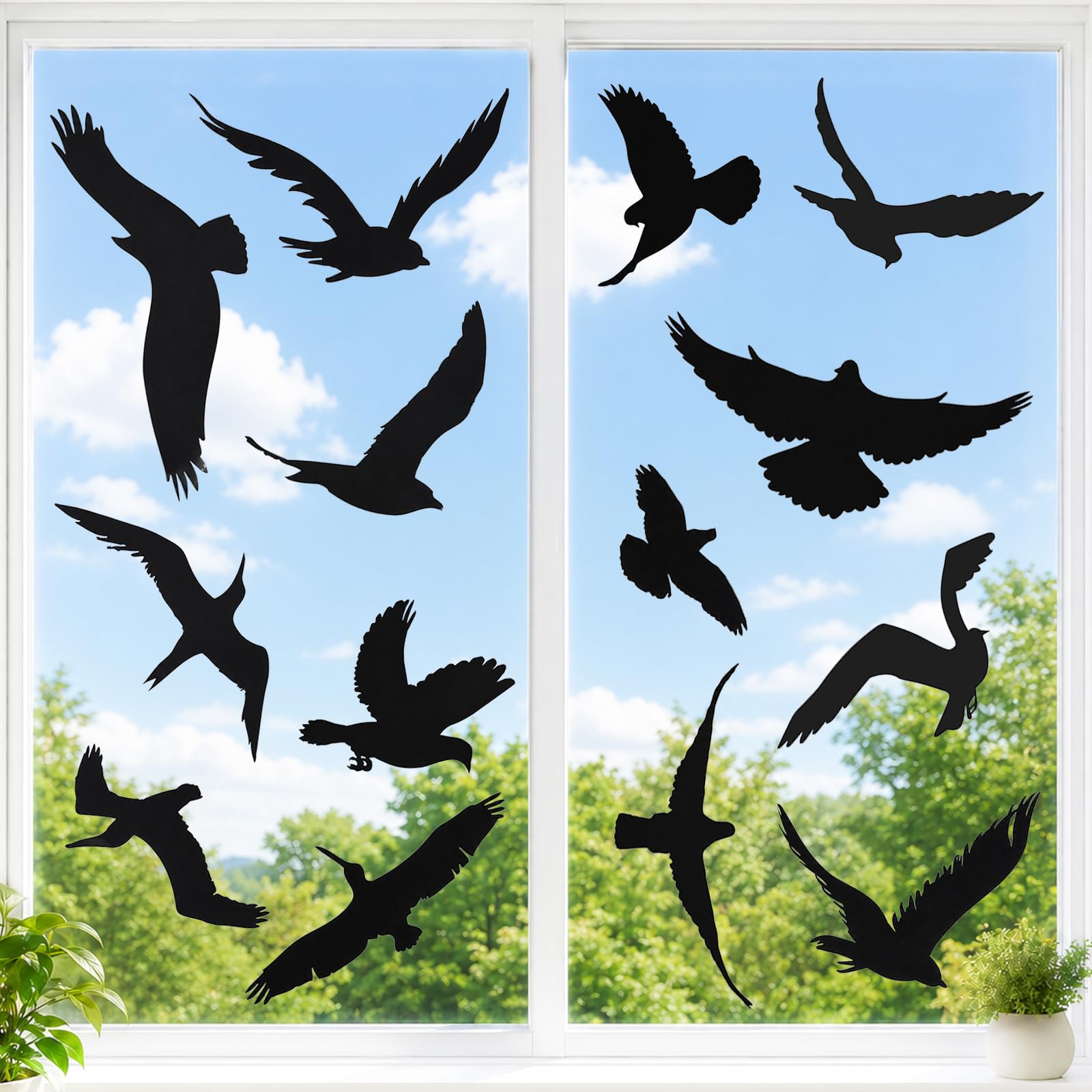 Qufiiry 37 Pack Anti-Collision Window Stickers for Birds, PVC Static Clings to Prevent Bird Strikes on Glass Doors & Windows, Reusable Safety Decals for Home & Party Accessory(Black)
