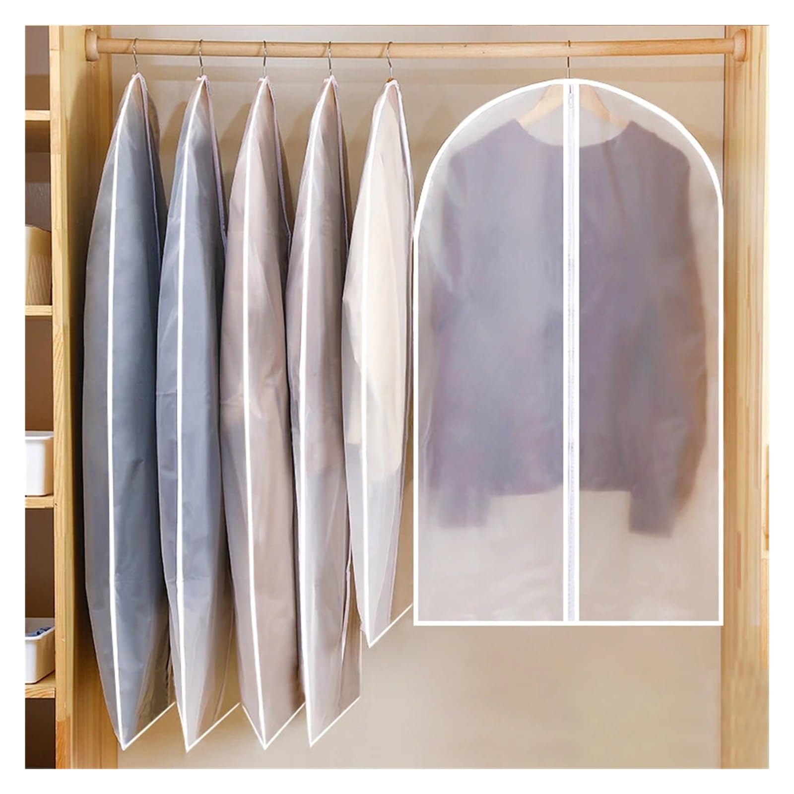 Garment Bag 6PCS Clothes Hanging Garment Dress Suit Coat Cover Home Storage Bag Pouch Case Organizer Wardrobe Clothing(White,60x100cm)