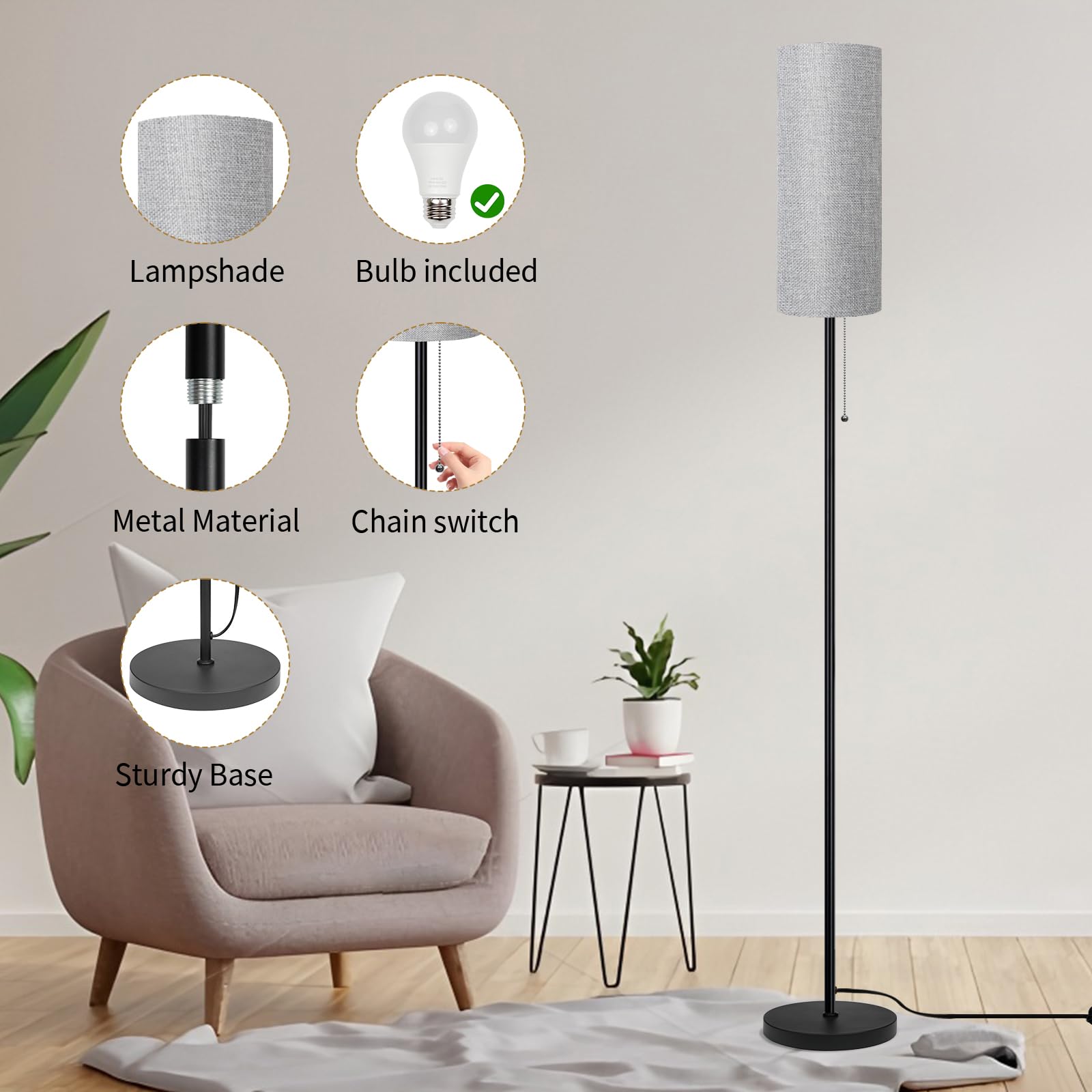 Amazon.co.jp: リビングルーム用フロアランプ、ランプシェード付き