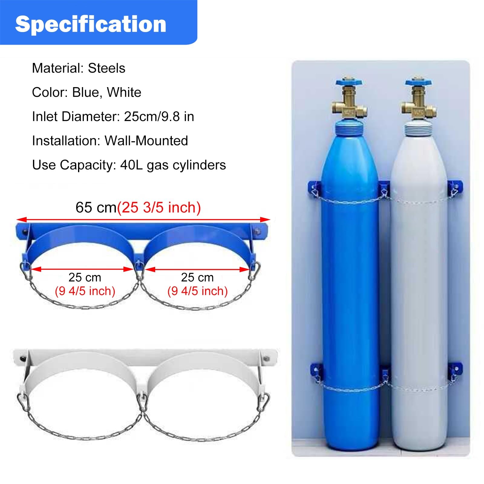 Soporte para Bombonas de Gas Soporte De Pared Y Soporte Para Cilindros De Gas, Soporte De Acero Para Tanques De Oxígeno 25cm Diámetro, Para Laboratorios, Talleres Y Hospitales, Portátil.(2 Bottles)