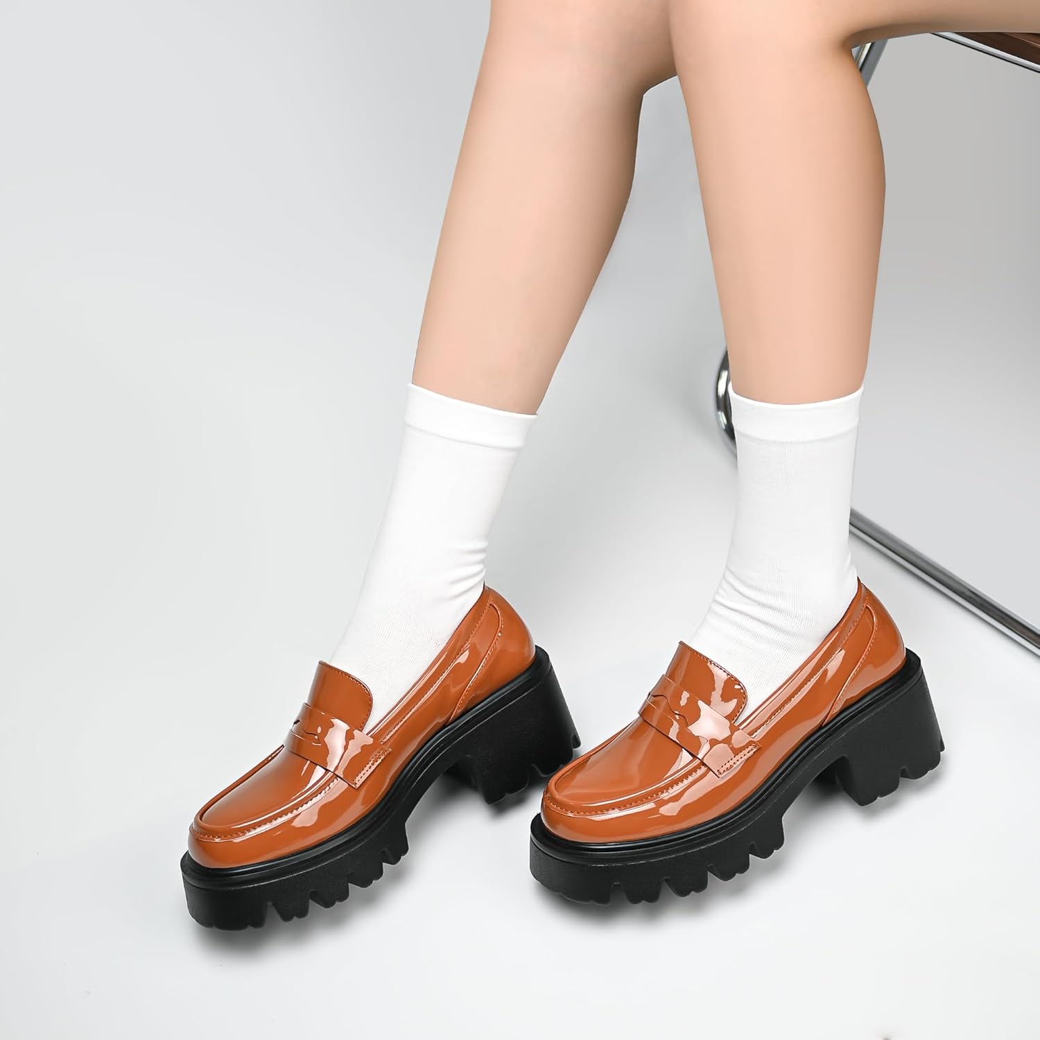 Platform Penny Loafers for Women - Comfortable Chunky Heel Classic Casual Shoes for Dressy and Office Wear - Image 2