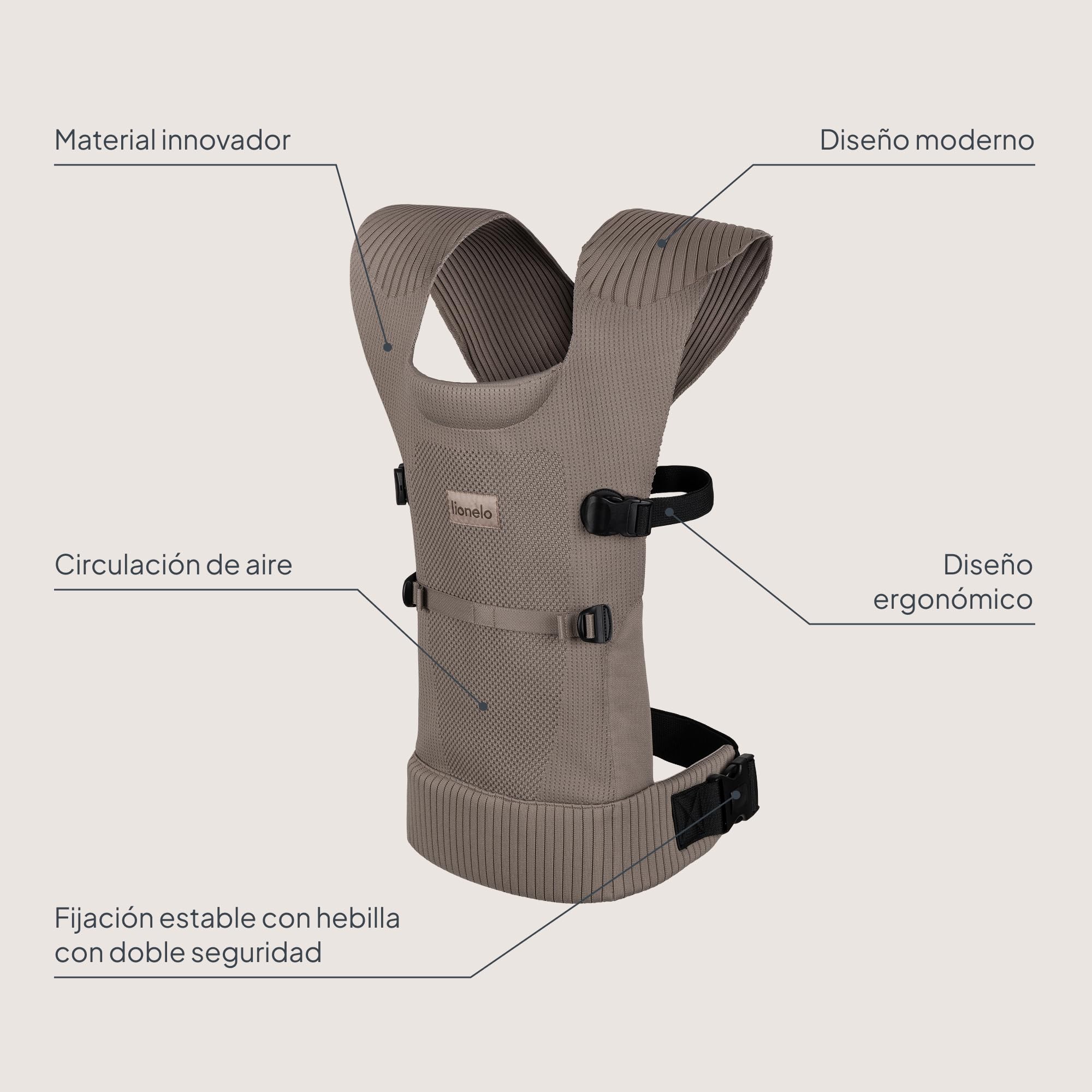 Lionelo Mabel Canguro Para Bebe Ergonómico, Transpirable y Ligero, Dos Posiciones de Porteo Hacia Dentro y Hacia Fuera, Tejido Suave e Innovador, Portabebés Desde 4 Meses Hasta 15 Kg, Ventilación