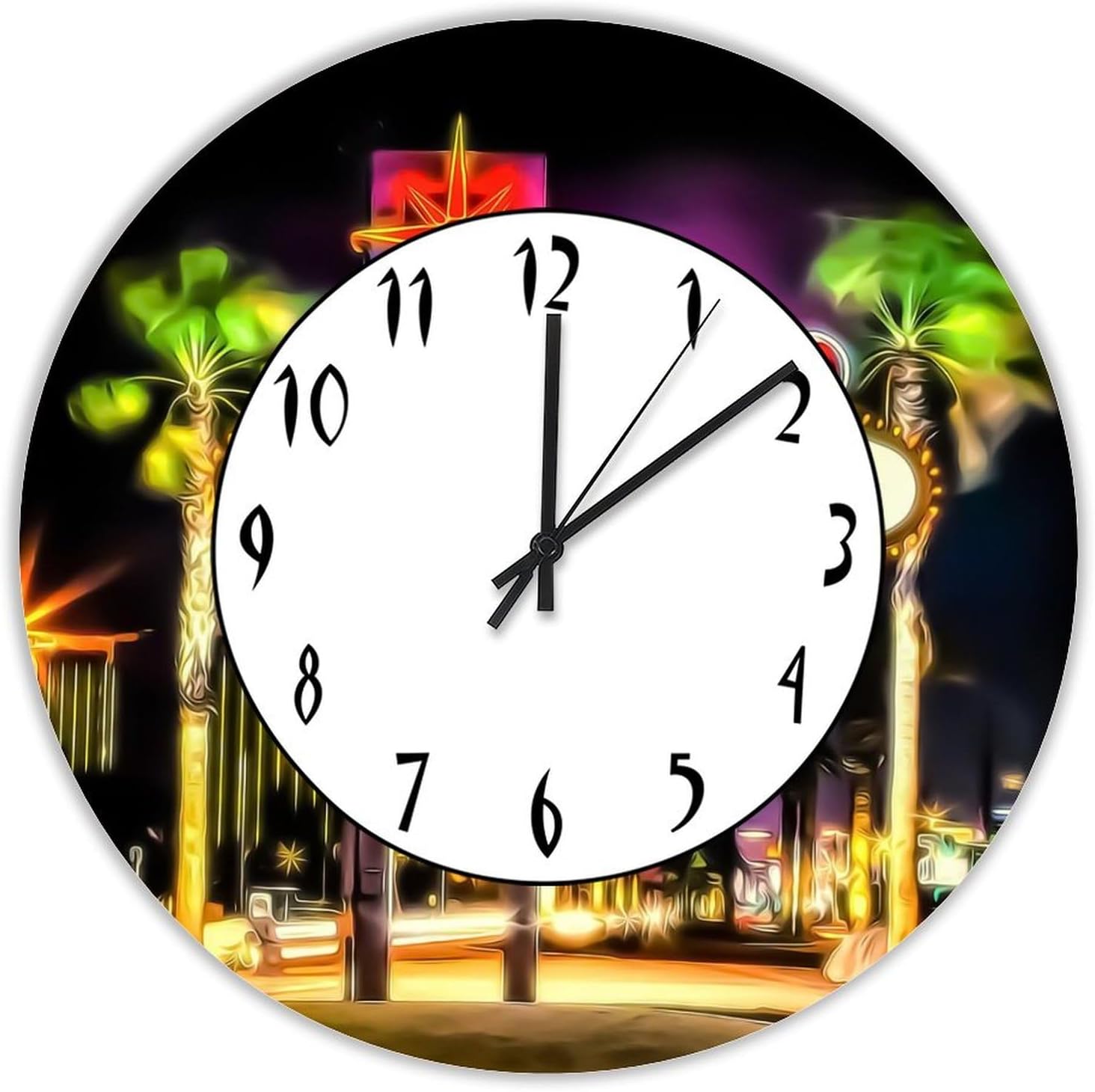 Las Vegas City View Wall Clock Las Vegas 15 Inch Round Wall Clocks Battery Operated Silent Non-Ticking Modern Hanging Clock for Bedroom Living Room Farmhouse Wall Decor