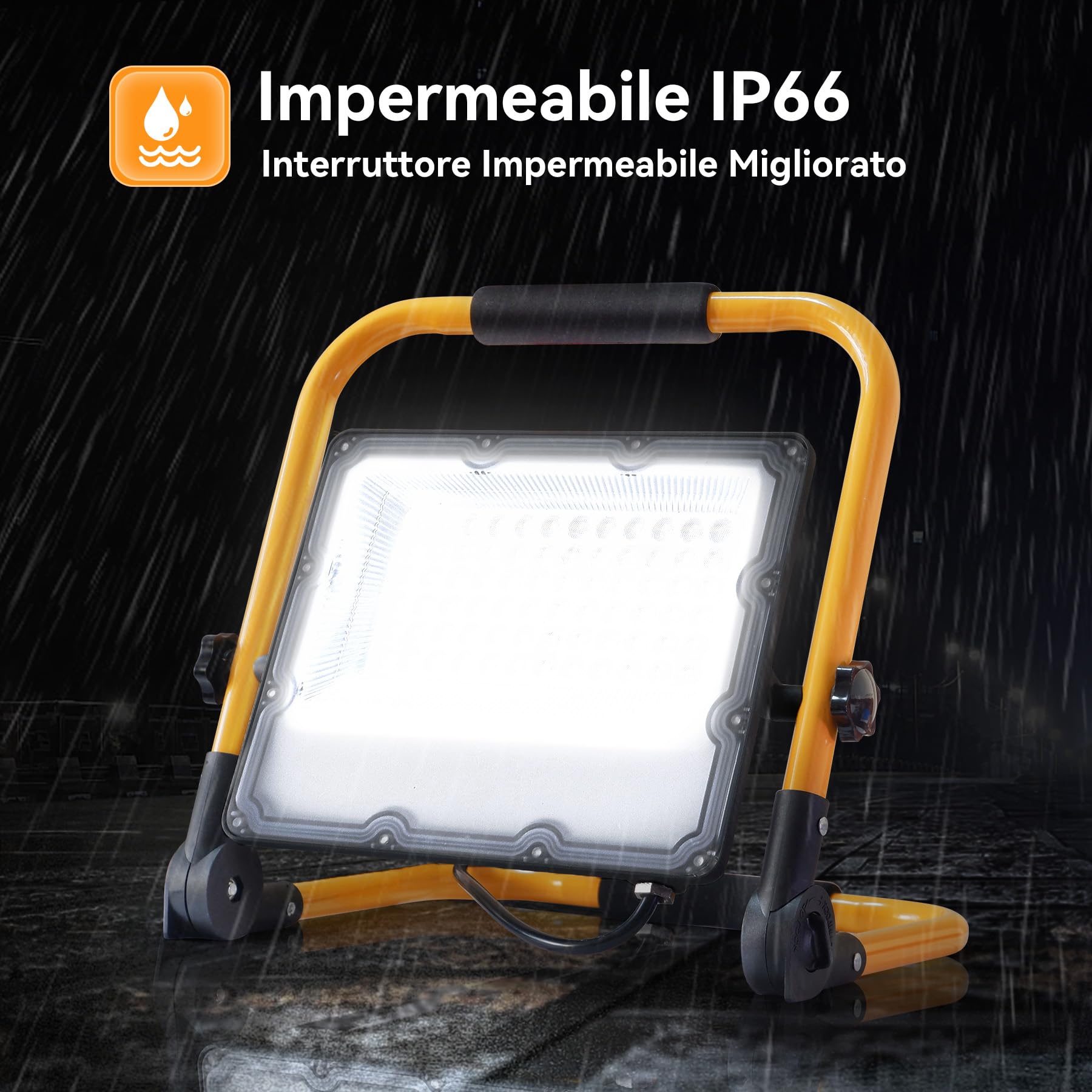 Faretto LED da Cantiere 150W, Portatile Farò LED da Cantiere con Staffa Pieghevole e interruttore impermeabile,4 Metri di Filo,Luce Bianca 6500K,15000 Lumen - Ideale per Edilizia,Officina