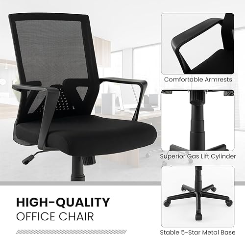 Miniatura 5 de Giantex Silla de escritorio de oficina con soporte lumbar, silla de oficina ergonómica de malla con ruedas y reposabrazos, silla de trabajo
