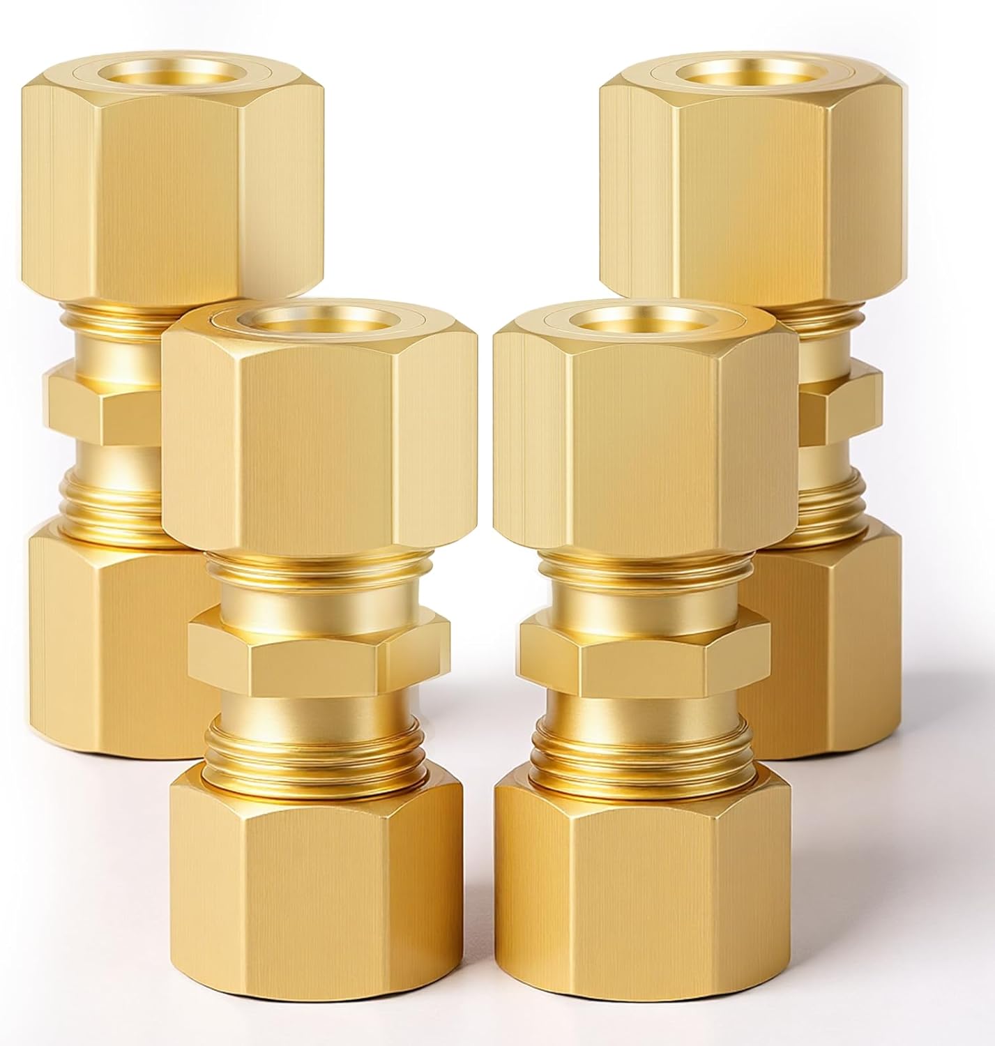 4PCS Brass Compression Tube Fitting 1/4 Compression Fitting 1/4" Tube OD x 1/4" OD Ice Maker Water Line Compressions Tubes Pipe Fittings Union Connector Refrigerator