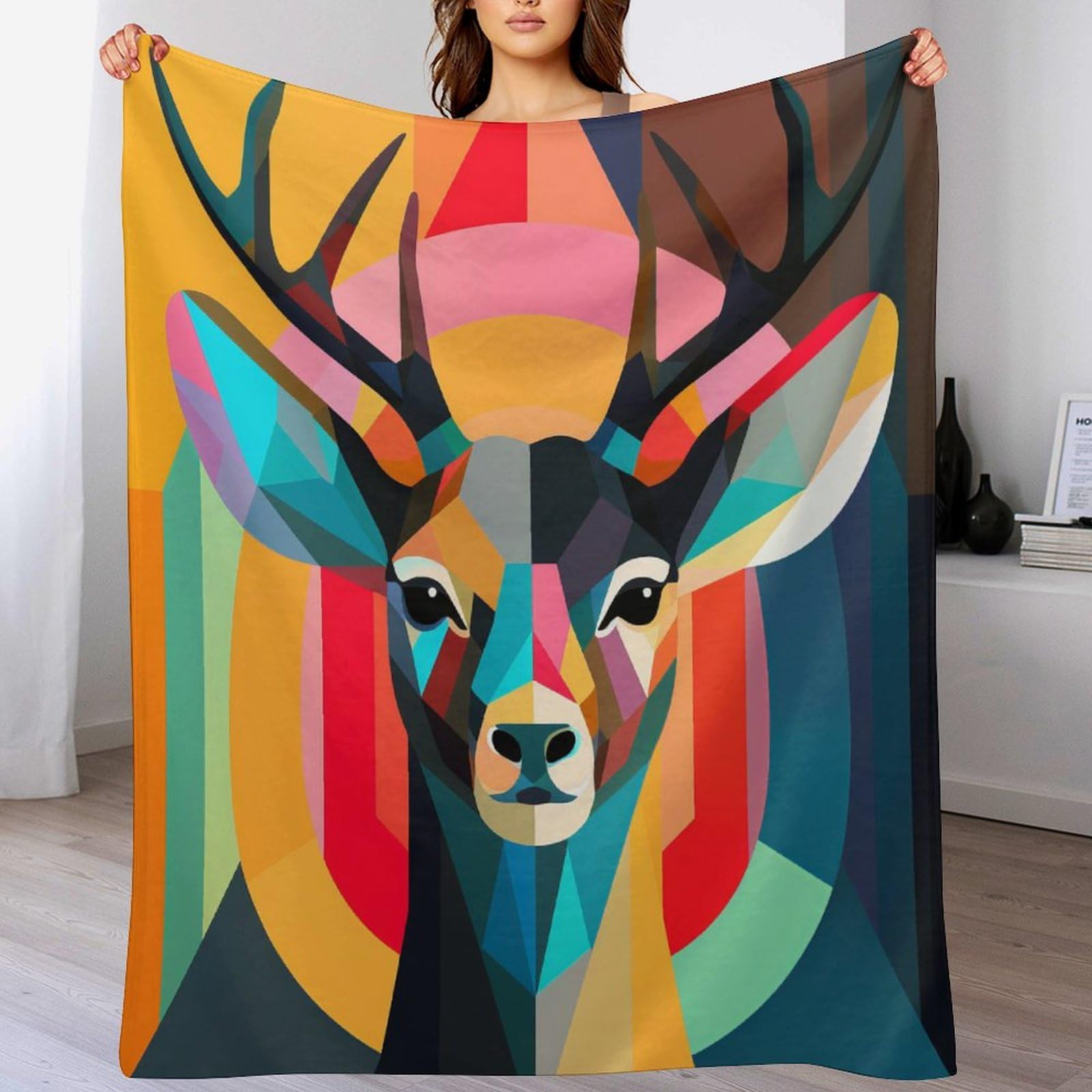 Couverture polaire en flannel cerf 100x130cm chaude et douce pour lit et canapé