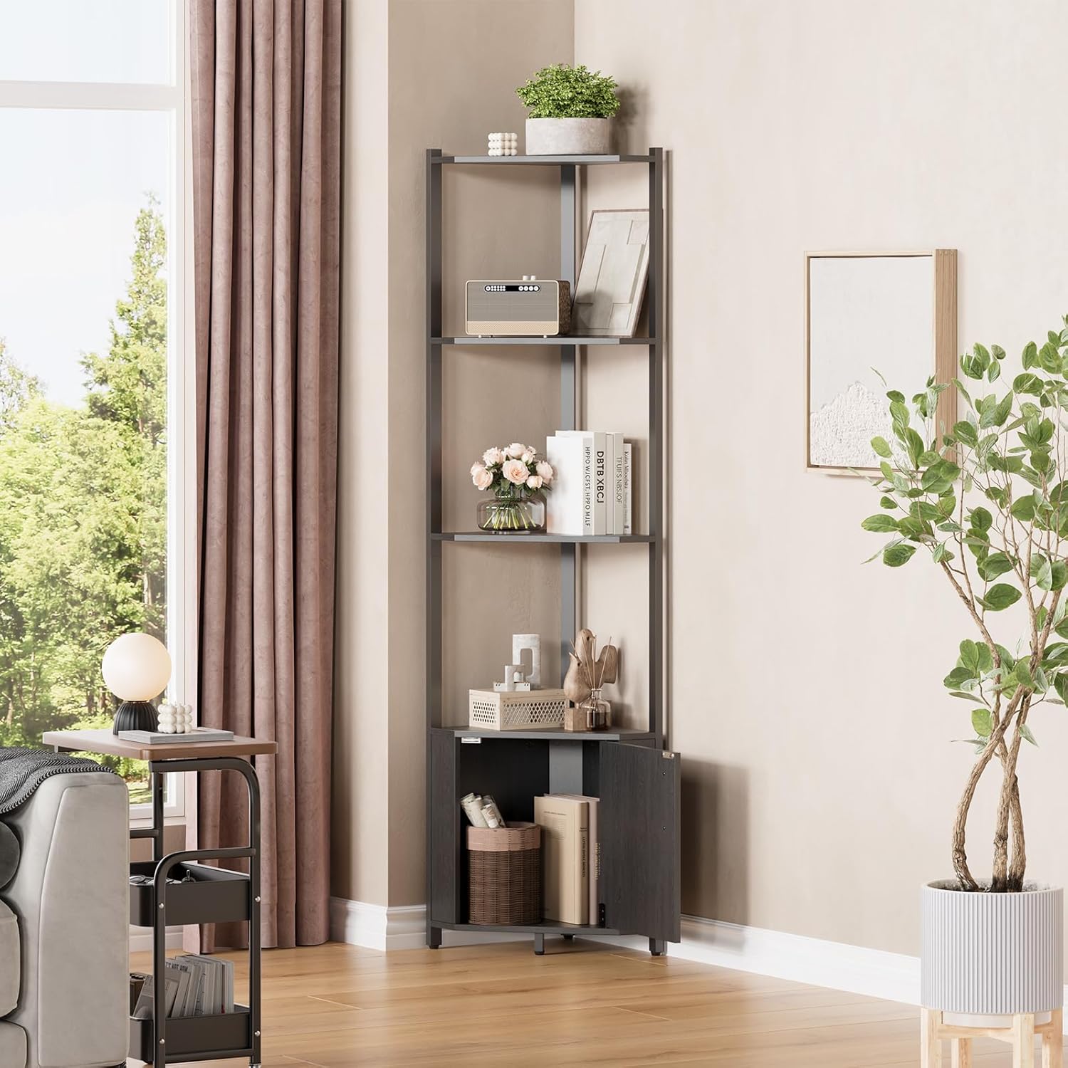 Corner Shelf Stand - 5-Tier Corner Display Cabinet, 58''h Wooden Storage Shelves for Living Room, Display Stand for Plants, Books, Decor – Ideal for Bedroom, Kitchen, Bathroom, Home Office