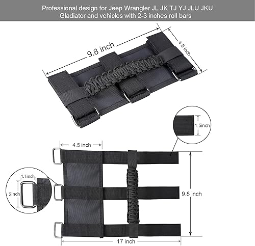 Miniatura 9 de KOOLYNHO Asas de agarre para barra antivuelco, accesorios de agarre de mano de paracaídas para Jeep Wrangler JL JK TJ YJ Gladiator Sahara Rubicon