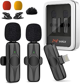 Professional Wireless Lavalier Microphone for iPhone iPad Cordless Omnidirectional Condenser Noise Reduction Wireless Lapel Mic for Video Recording YouTube, Facebook, TikTok Vlog Podcast Interview