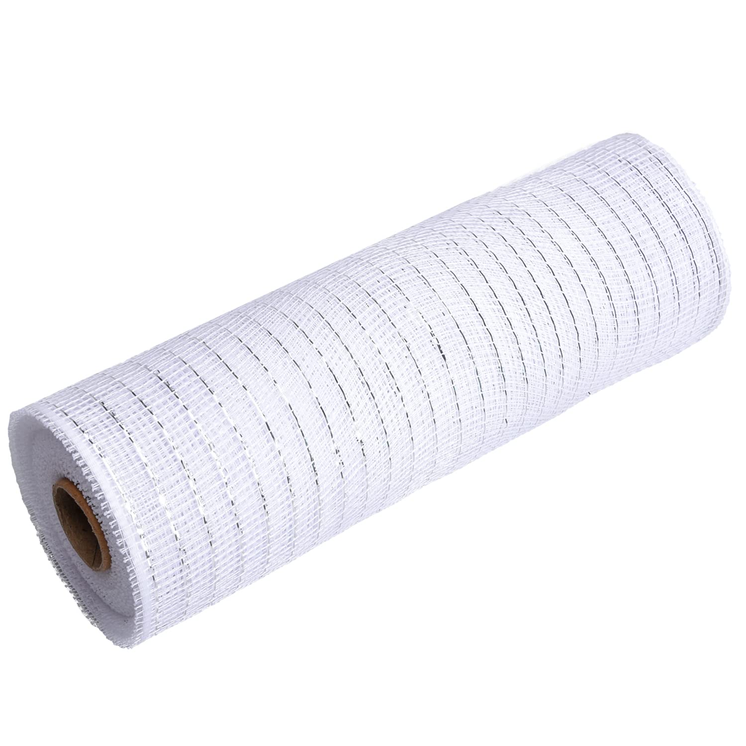 Euvoym 2 Rolls White Christmas Poly Mesh Ribbon 10 Inches x 10 Yards Metallic Foil Mesh Rolls Metallic Foil Deco Mesh Ribbon for Christmas Tree Wreaths Ribbon Swag Bows Garland Decoration (White) - Image 2