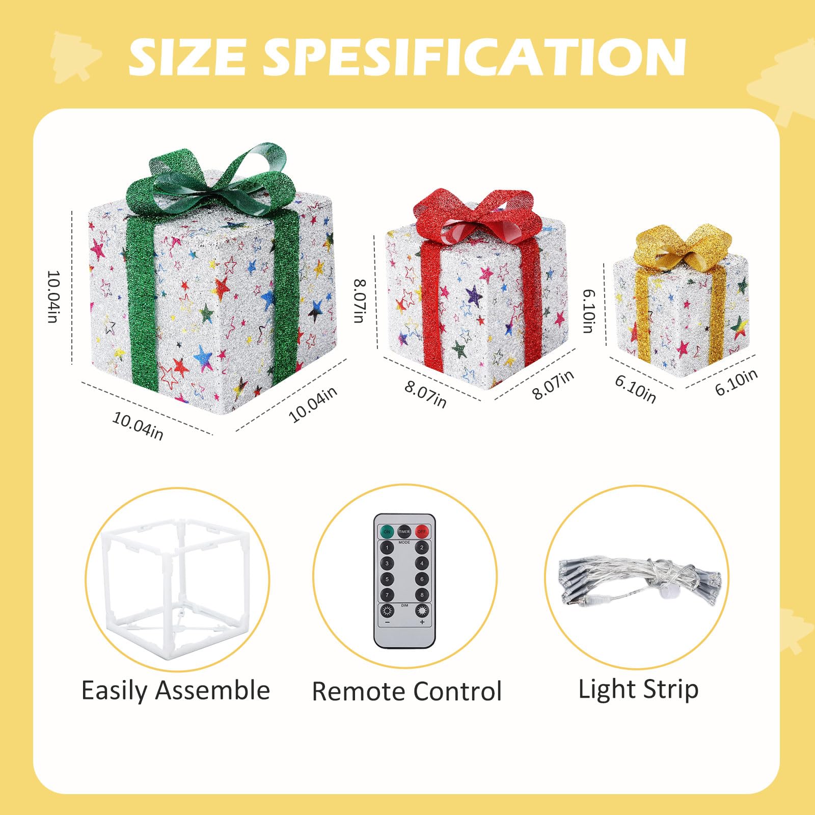 ELUFAT Christmas Lighted Gift Boxes, Set of 3 10