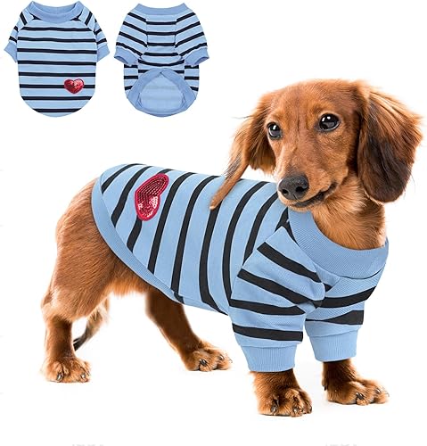 Miniatura 10 de Queenmore Camisa de algodón para perro, camiseta a rayas, ropa de manga larga para cachorros para perros pequeños, medianos y gatos, trajes para