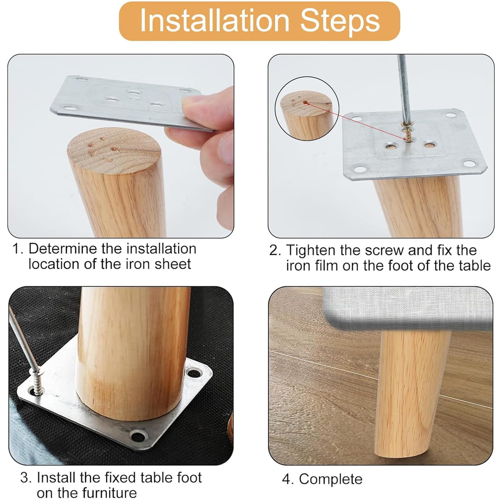 4pcs Pieds de Meuble en Bois 30cm Pieds de Rechange en Bois Pieds de Canapé de Conception inclinée Pieds de Meubles Massif avec Accessoires pour Fauteuil, Table, Meuble TV
