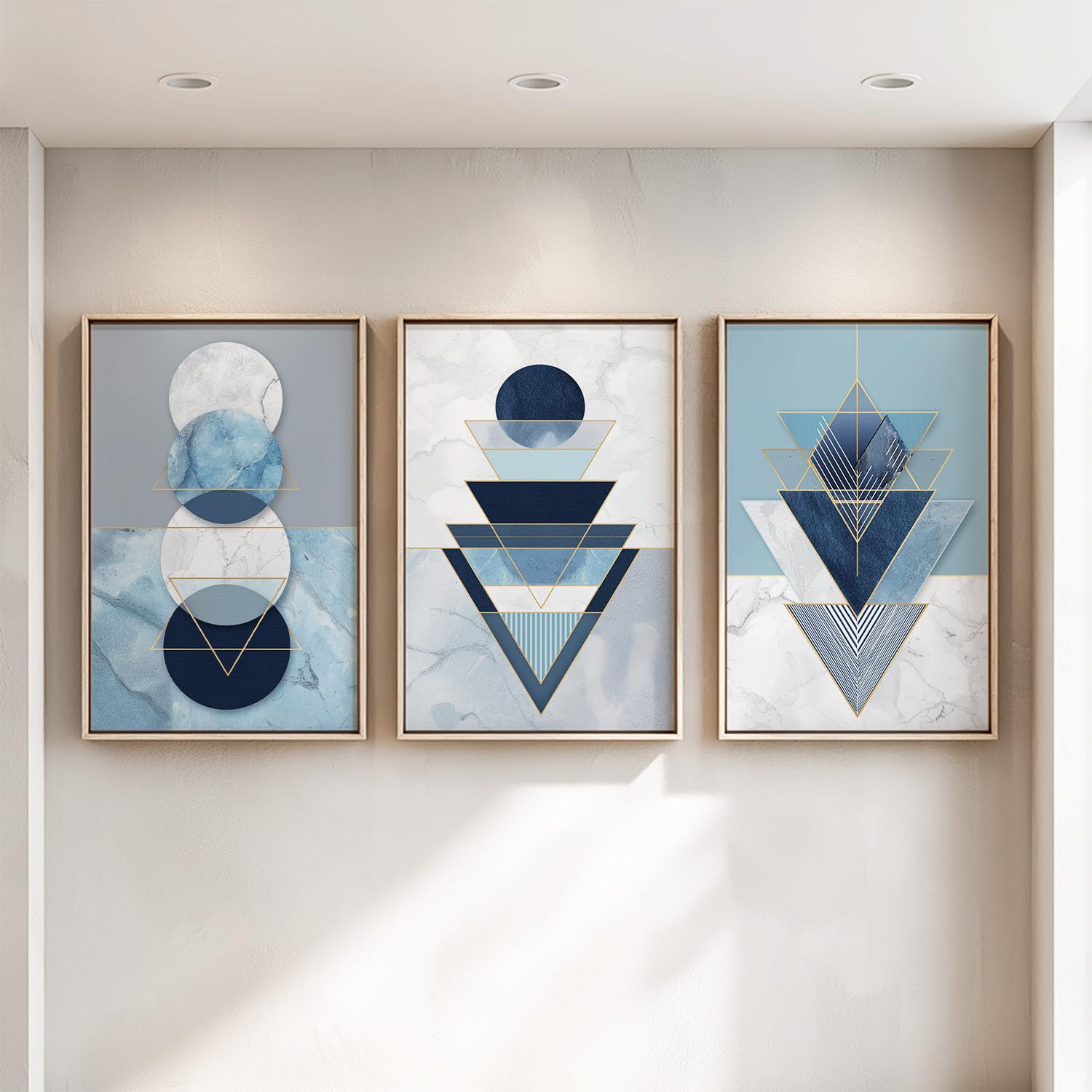 3 sztuki Obraz na płótnie, nowoczesny obraz ścienny do wystroju domu, geometryczna abstrakcyjna tekstura marmuru złota linia niebieska luksusowa, 40 x 60 cm x3