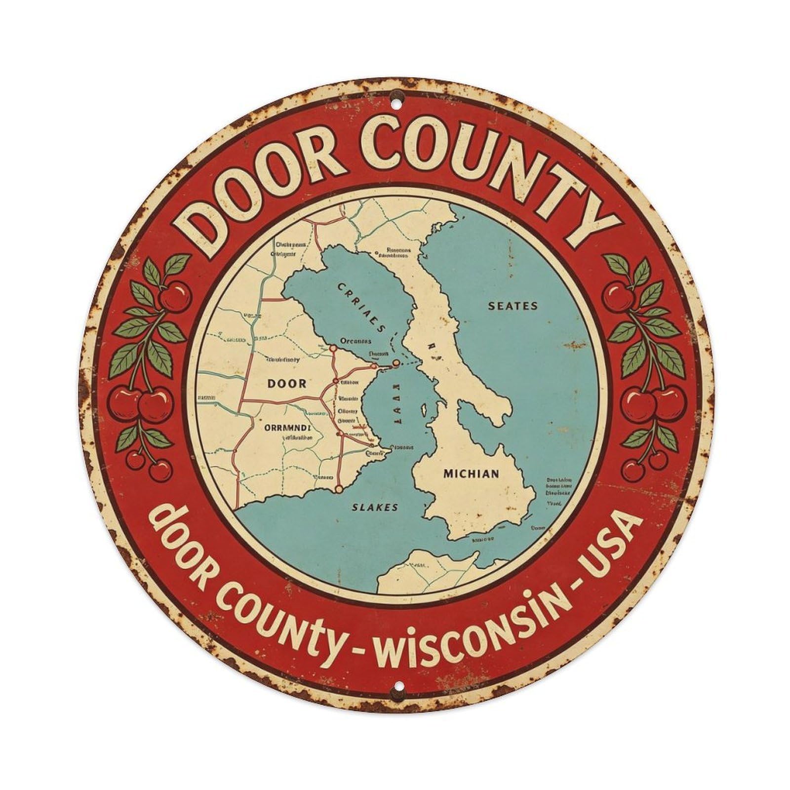 Door County - Wisconsin Metal Tin Sign Plaque