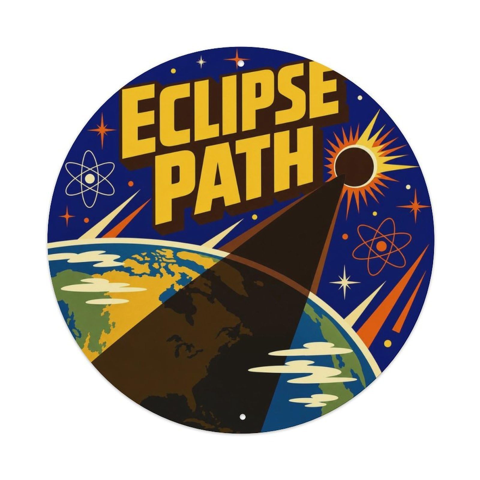 Okngb Style Observatory Eclipse Path Shadow Scientific Archive Metal Tin Sign Plaque Wall Decor For Cafe, Man Cave, Club Bar, Office, Home Garden Round Metal Poster 8X8inch