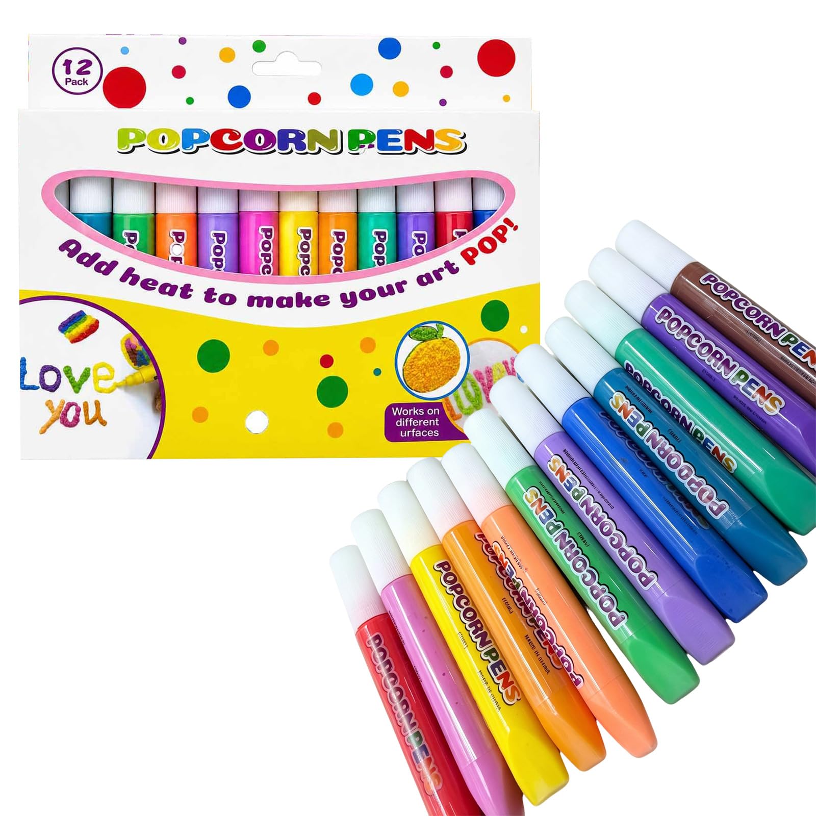 Somedy 12PCS 3D Popcorn Pens for Kids, Puffy Drawing Pens, 1 Set