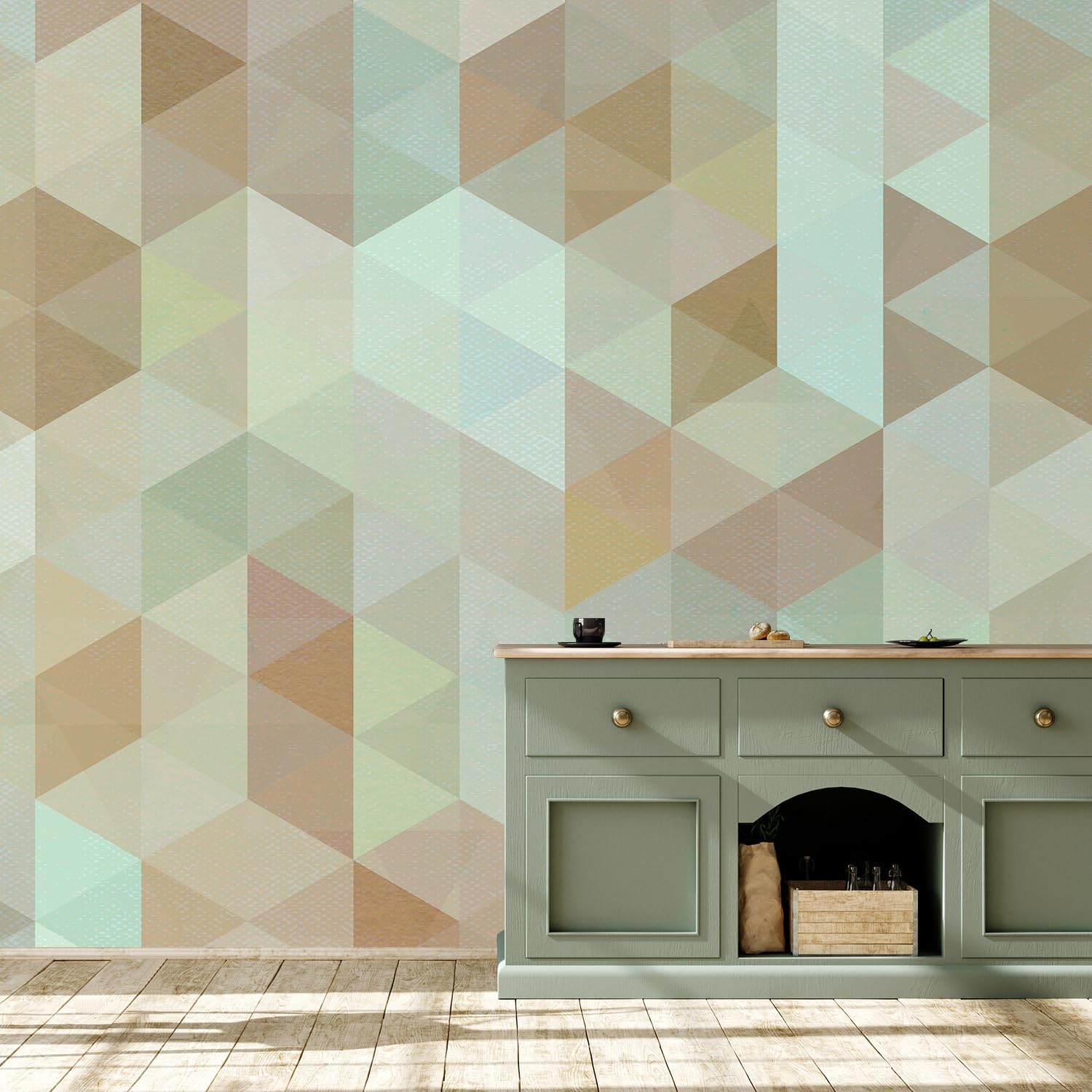 MUDECOR Wall Mural Modern Geometric Triangles Subtle Pastel Colors Not Peel and Stick, Non-Woven Wallpaper Wall Decoration for Bedroom Living Room - 132"x192"