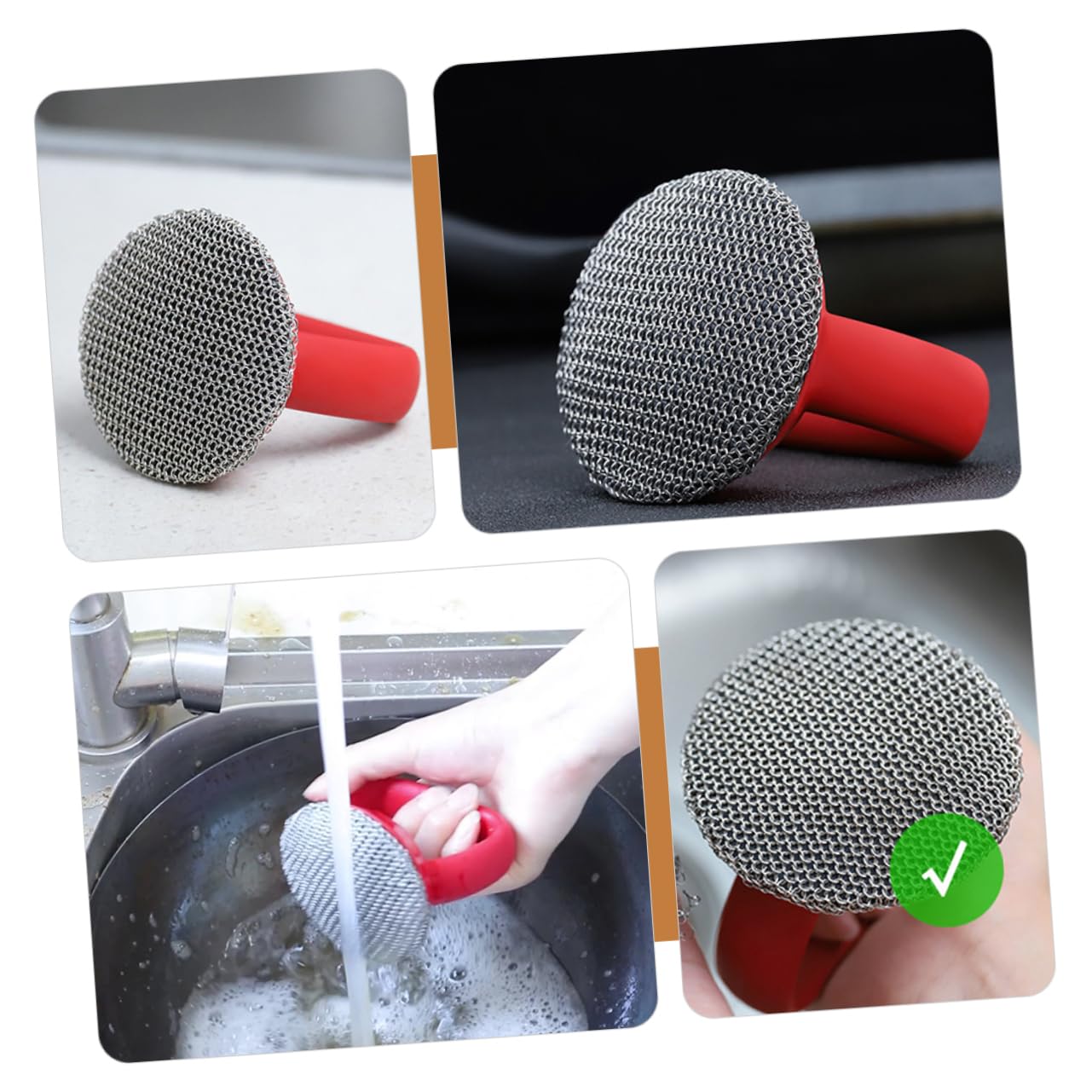 POPETPOP Cepillo de Malla Metálica para Ollas y Sartenes con Mango Ergonómico Diseño con Asa para Colgar para Limpieza Profunda de Utensilios de Cocina
