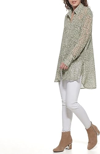 Miniatura 2 de DKNY Top deportivo estampado transparente con botones para mujer