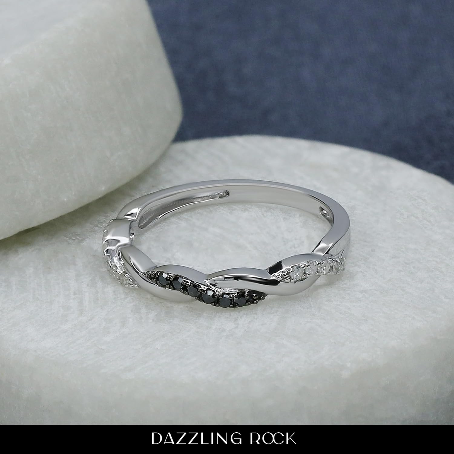 Dazzlingrock Collection 0.15 Cttw Round Black & White Diamond Minimalist Swirl Wedding Stackable Band for Women in 925 Sterling Silver