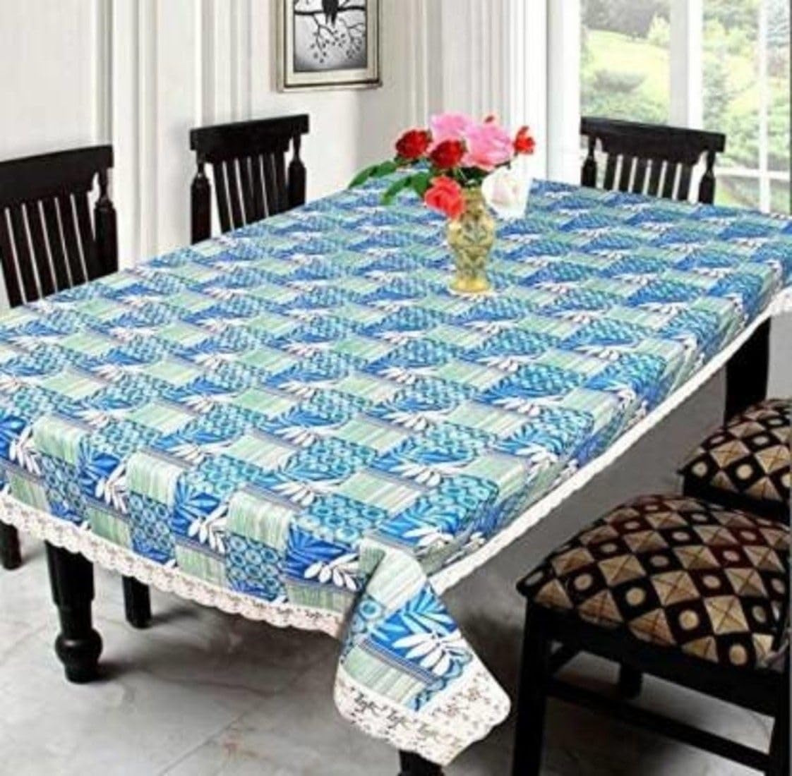 ZITIN Blue Flower Multi Design Dining Table Cover | BLUE FLOWER MULTI DESIGN DINING TABLE COVER-image-22