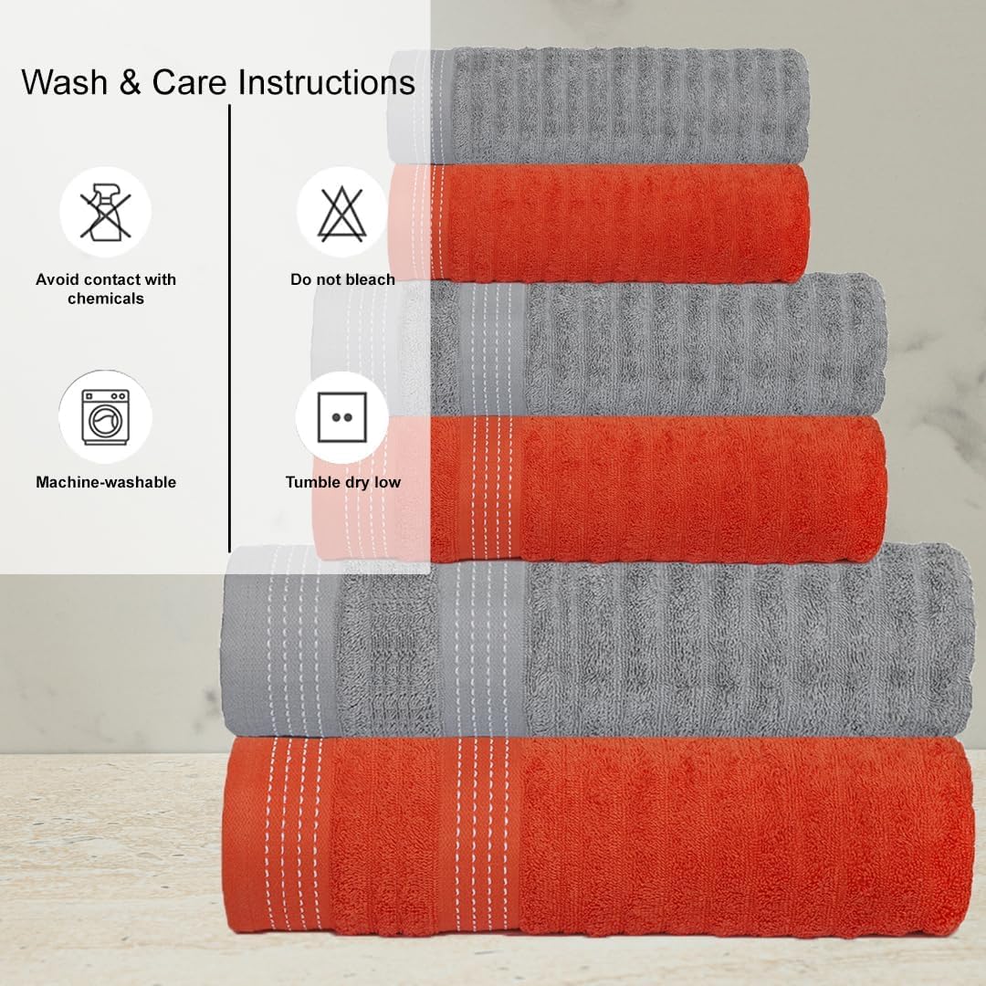 Casa Copenhagen Juego Regalo 6 Toallas baño,600 gsm,Naranja Gris Violeta | elegance Juego de toallas 100 % algodón egipcio: 2 baño, 2 mano y 2 paño de lavado(set de regalo para mujeres / hombres)
