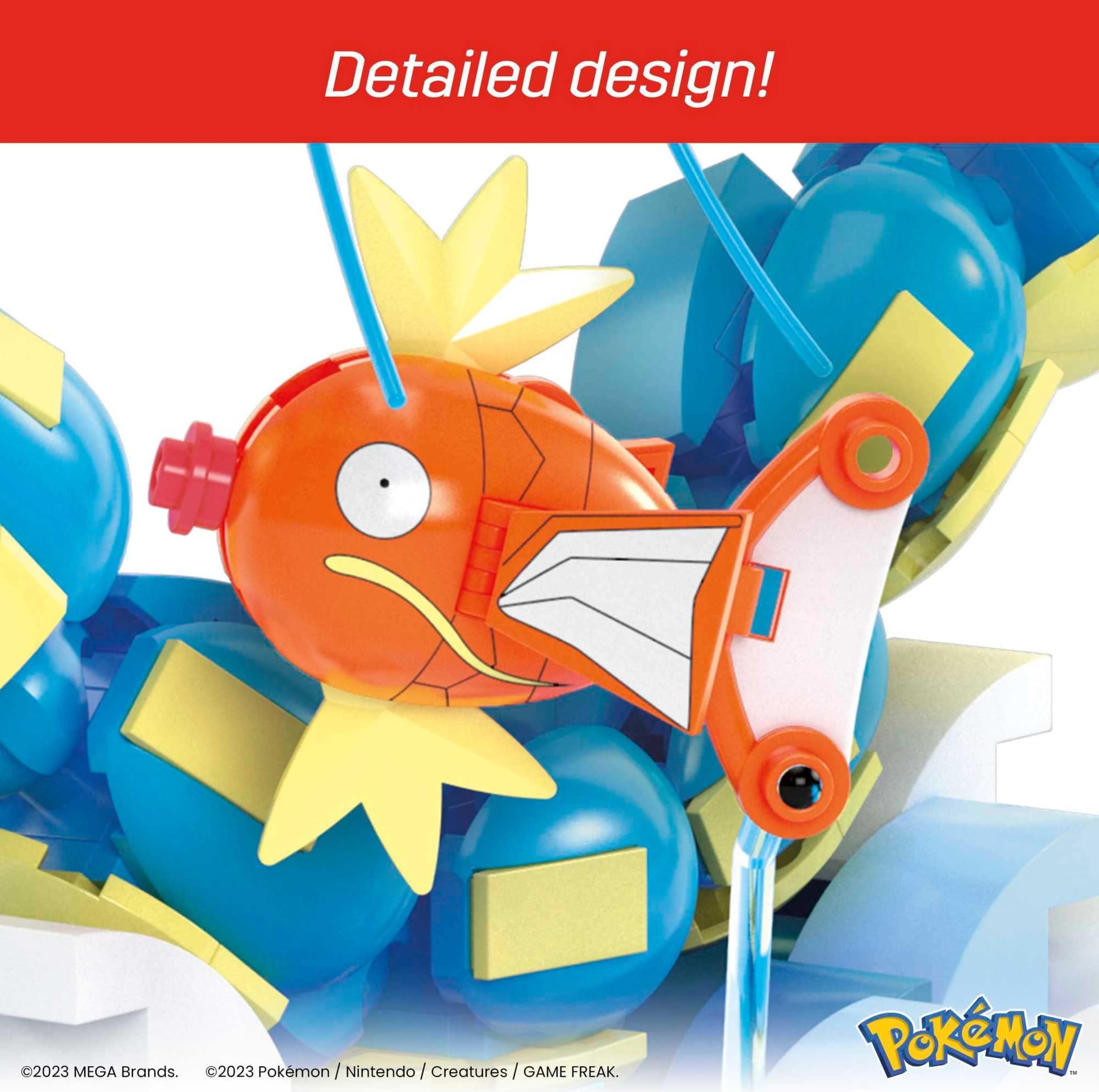 MEGA Pokemon Ewolucja Magikarpa Zestaw klocków (411 elementów), Gyarados (50 cm długości) do ustawiania w różnych pozach, HNT95