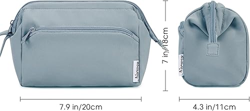 Miniatura 6 de Narwey Bolsa de maquillaje grande con cremallera de gran apertura, organizador de cosméticos de viaje para mujeres y niñas, Azul grisáceo.