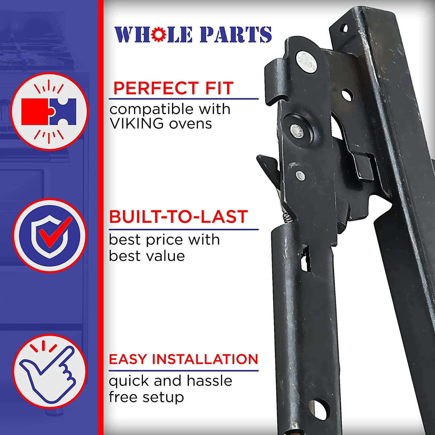 Whole Parts Bisagra para puerta de horno (negro) parte # PC020007 [versión más fuerte mejorada], repuesto y compatible con algunos hornos vikingos – sustituye a los modelos AP5315868 y 811471 – Piezas