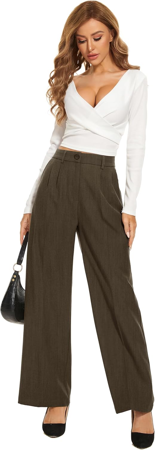 FUNYYZO Women Dress Pants High Waisted Work Slacks Pants Dressy Casual Straight Leg Elastic Waist 2026 Summer Trousers - Image 2