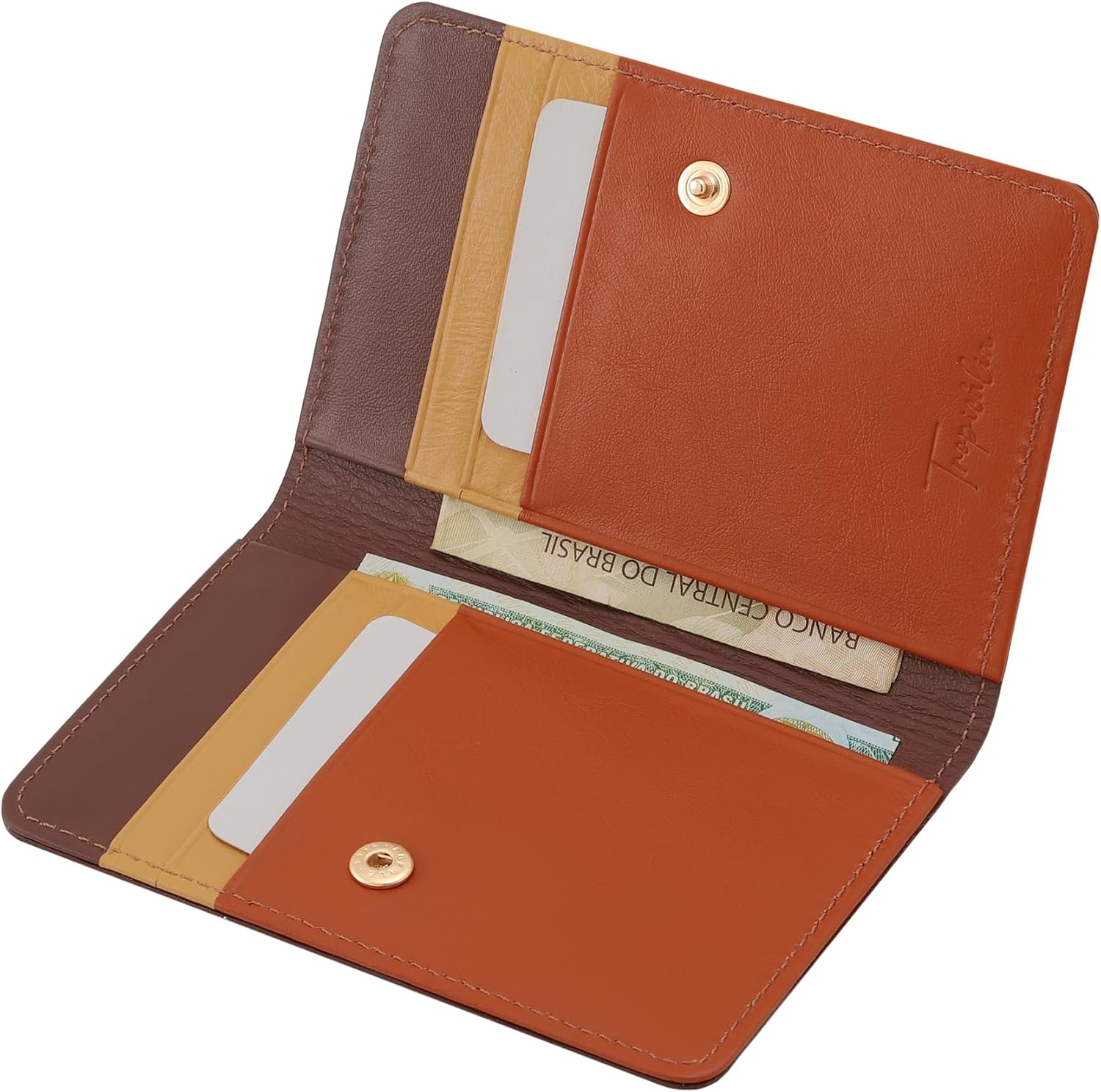 Mariart Carteira de Couro Bovino Legítimo Flora c/Proteção Antifurto RFID (Terracota Dourada)