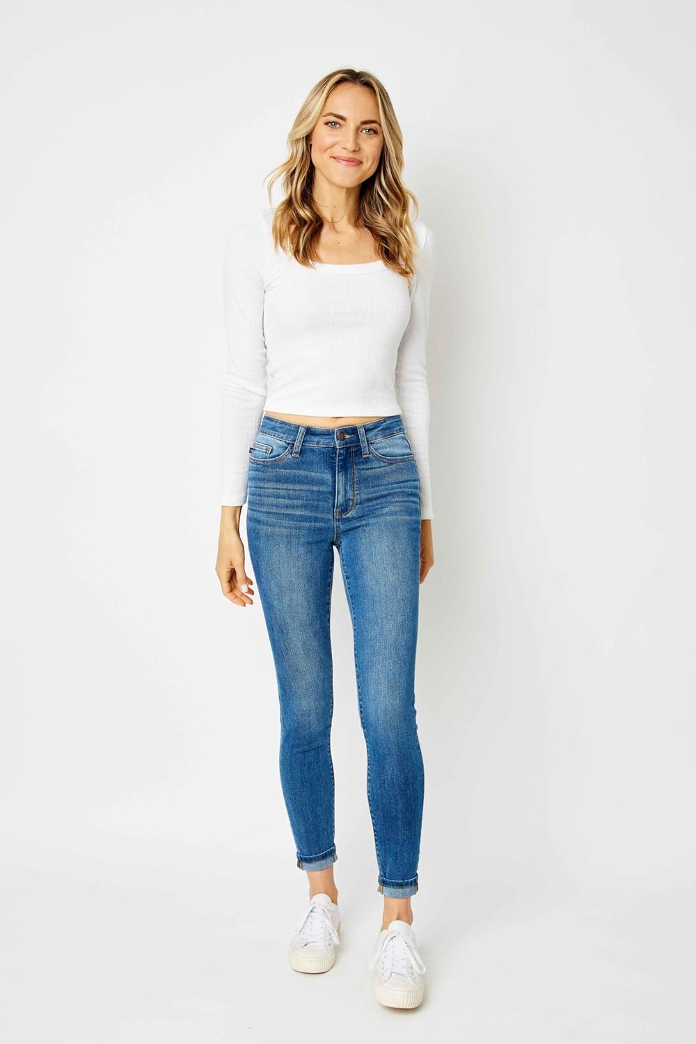 Judy Blue High Waist Cuffed Hem Skinny Jeans - Stretch Denim Comfort Fit 82449- - Image 9