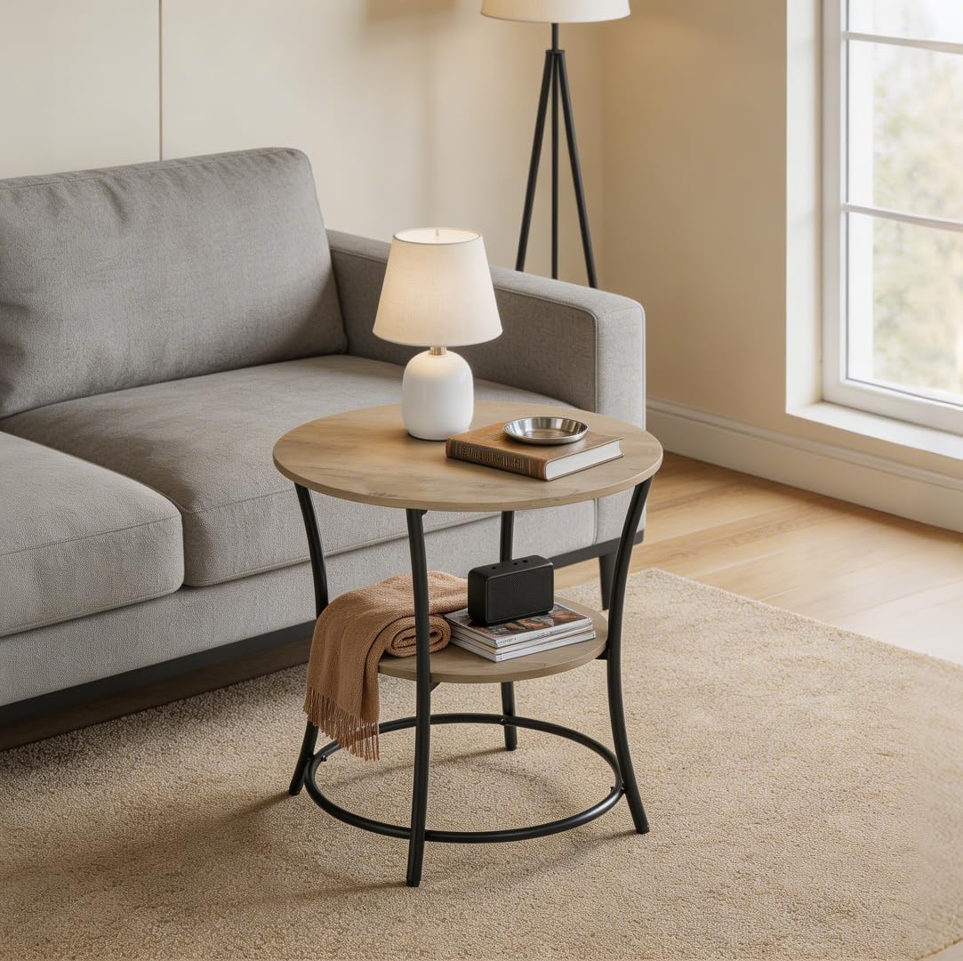 WLIVE 2 Tier Round End Table Steel Frame Small Space Living Room Nightstand