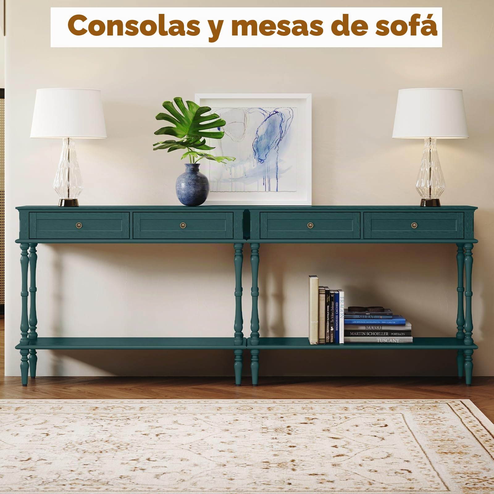 Consola de entrada con cajones, consola estrecha de madera con estante inferior, consola detrás del sofá estilo retro, mueble consola para entrada, pasillo, salón y dormitorio