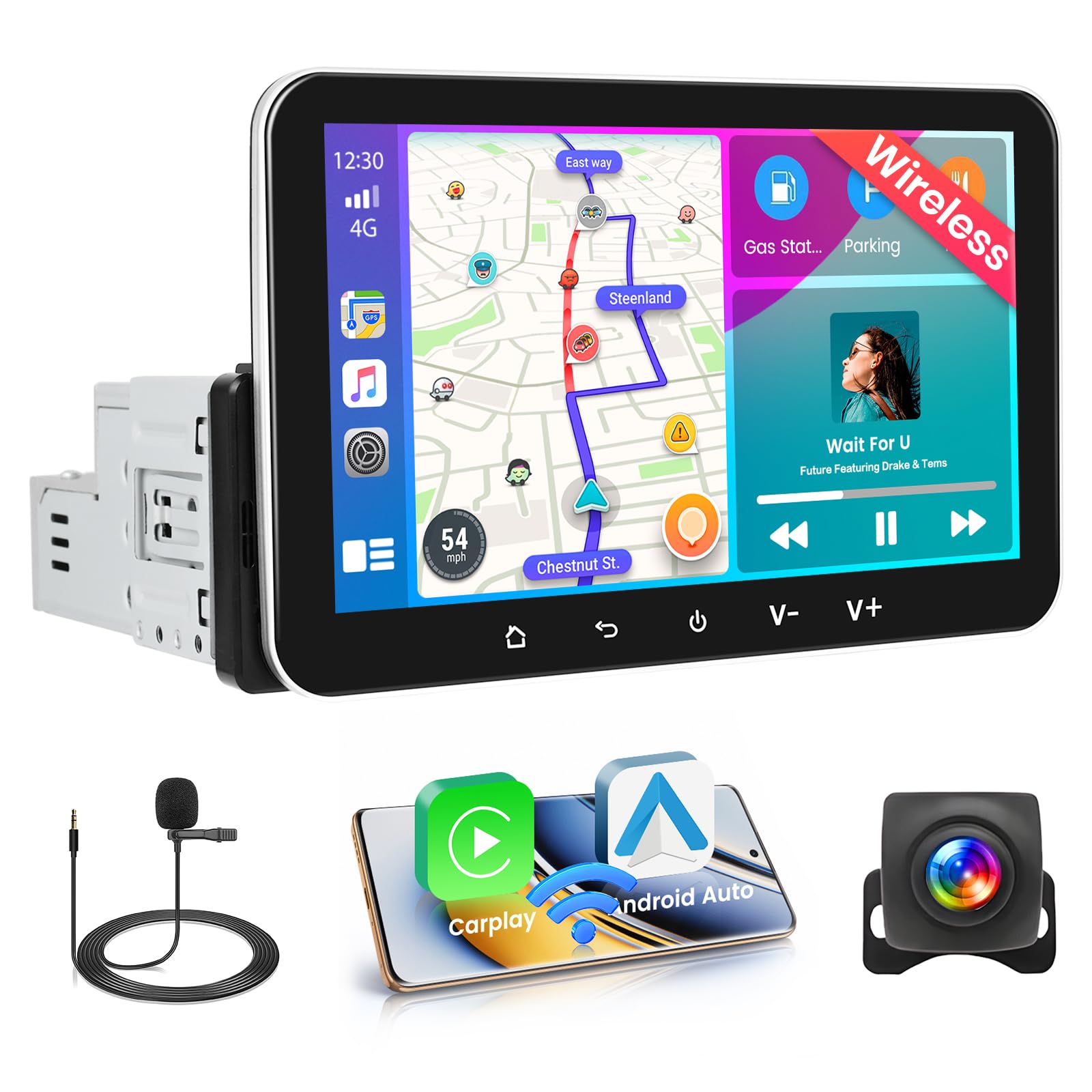 Android 15 Carplay Radio 1 DIN Radio Coche Carplay Inalámbrico Android Auto, 7 Pulgadas Pantalla Táctil 1080P 1DIN Radio WiFi/GPS/Bluetooth/FM/SWC/Mirror Link/Cámara de Respaldo/Mic 2+32G