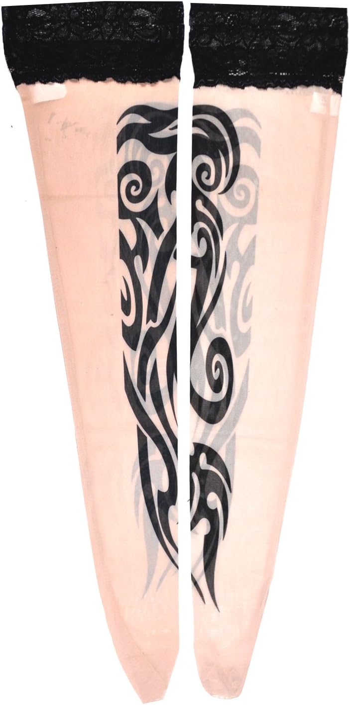 Women's Fake Tattoo Hold Ups Stockings - Tribal Swirl Design (TS33)