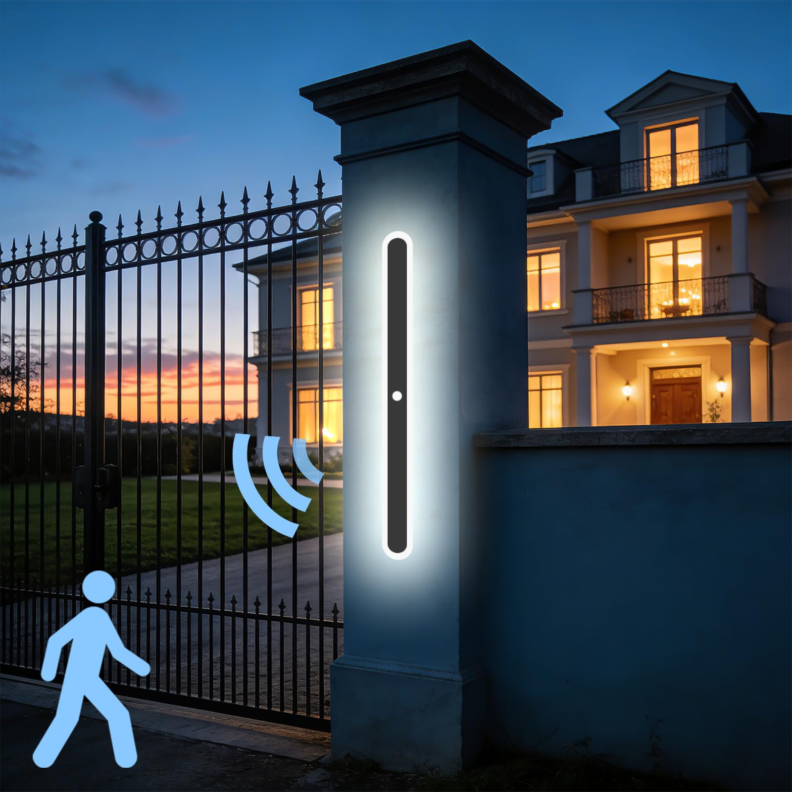 Lange Wandleuchte Aussen IP65 mit Bewegungsmelder, 4000K, 80cm/25W | Aussenlampe Villa Schwarz, Wasserdicht, Modern Außen Wandlampe für Porch