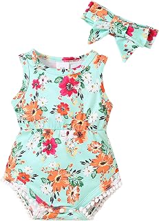Mioglrie Baby Girl Clothes Newborn Girl Outfits Summer One Piece Romper | 0 3 6 12 18 24 Months,Headband,Baby Clothing Sets,Baby Girl Essentials,Baby Gifts,ropa de bebe niña,Summer Jumpsuit,Soft