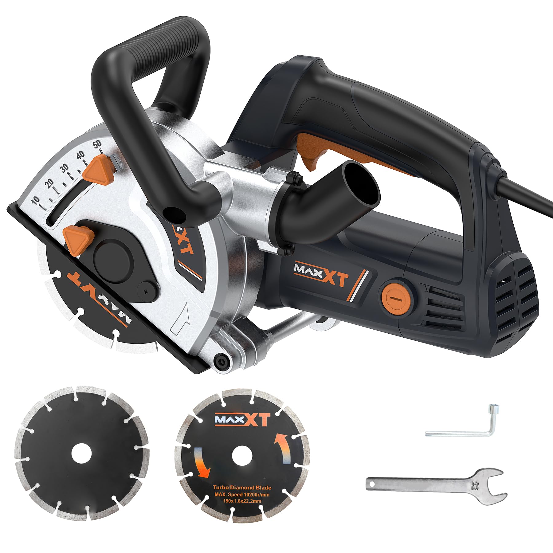 MAXXT Fresadora Eléctrica 1700W, 150mm, Profundidad de Corte 10-50mm, Arranque Suave, Compatible con Aspiradora