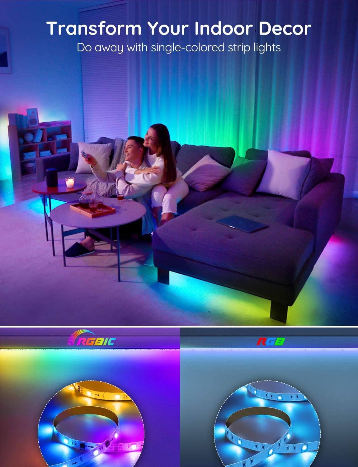 Amazon.com: Govee RGBIC LED Strip Lights, 16.4ft LED Lights with Remote  Controller, 11 Scene Modes and 6 Brightness Color Changing LED Lights, Easy  Installation LED Strip Light for Bedroom, TV, Gaming Room,