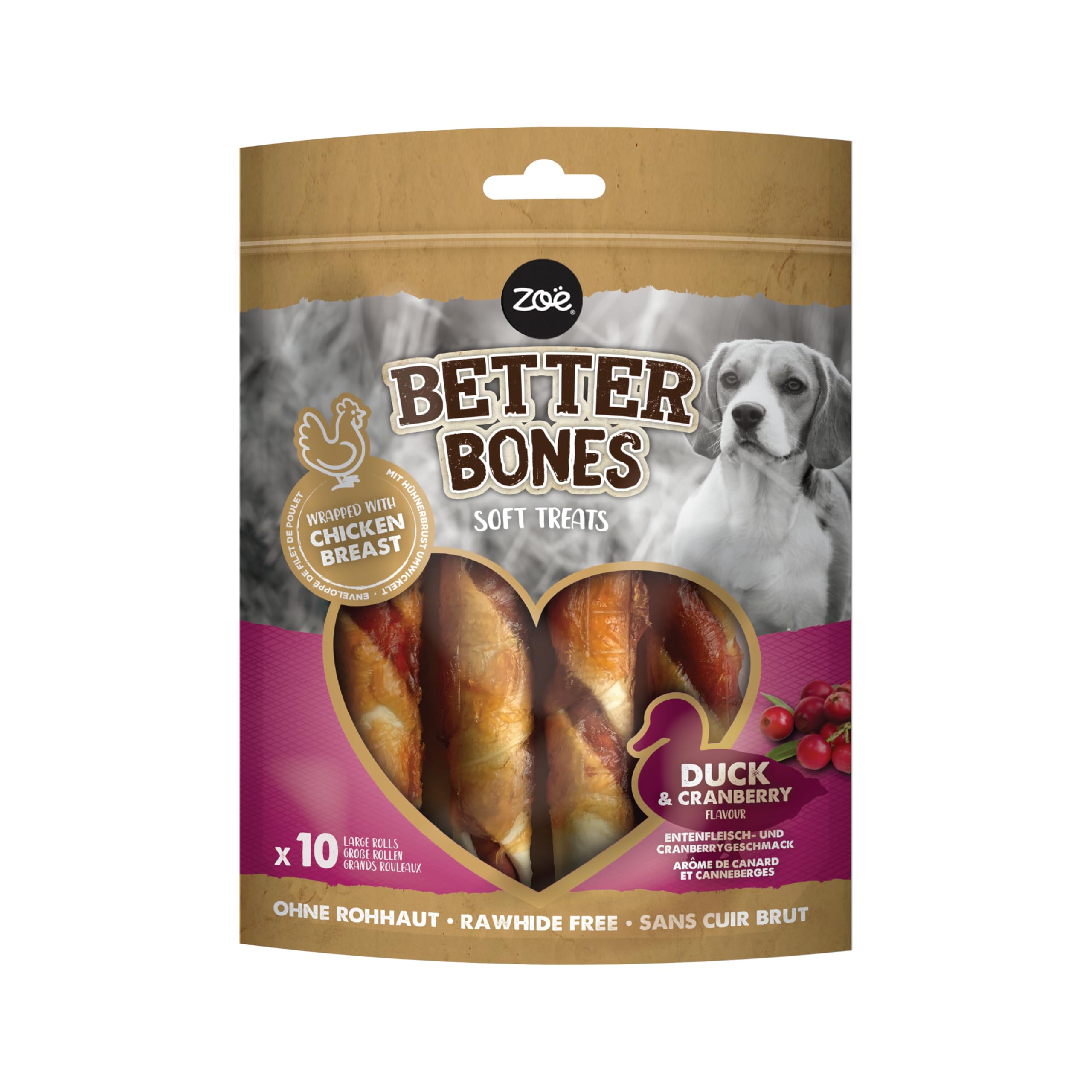 Zoë Better Bones Soft Dog Treat Chews, Pouch of Rawhide-Free, Dog Training Chews Wrapped with Chicken Breast
