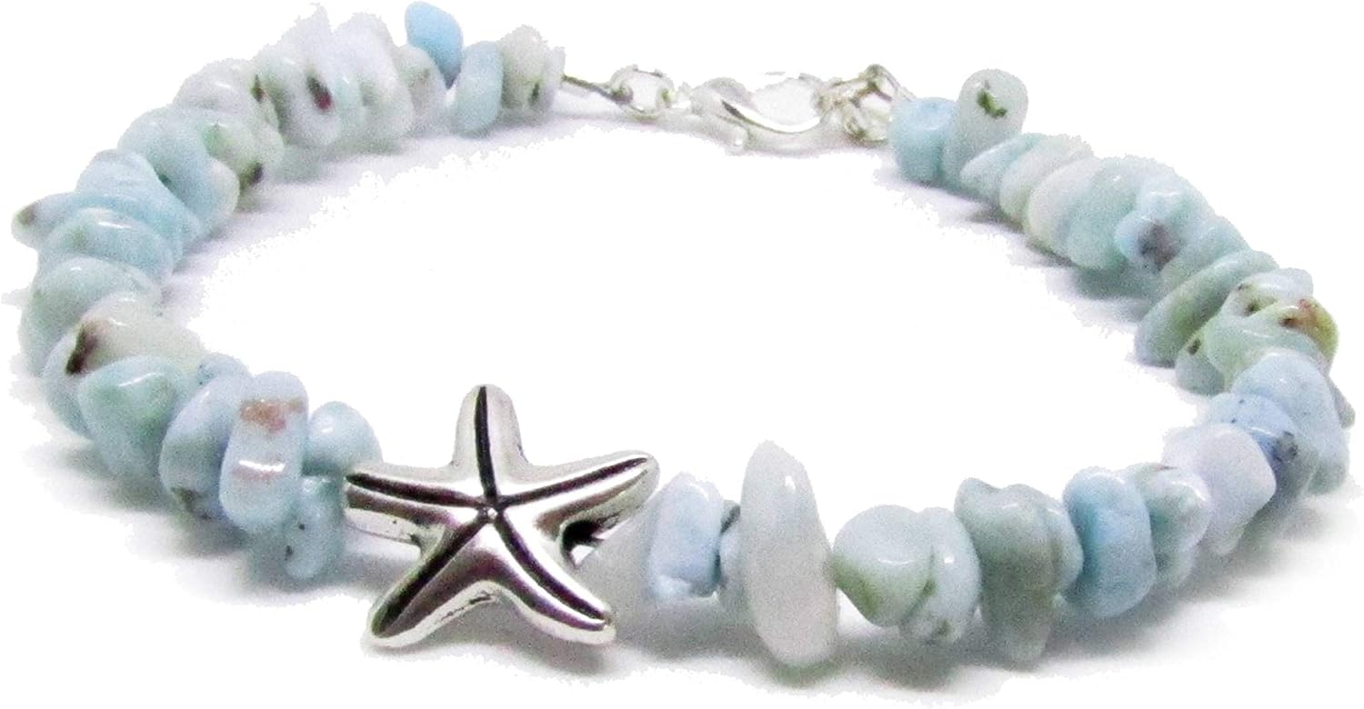 Larimar Stone Bracelet with Starfish Charm - Handcrafted Spiritual Jewelry for Healing and Meditation