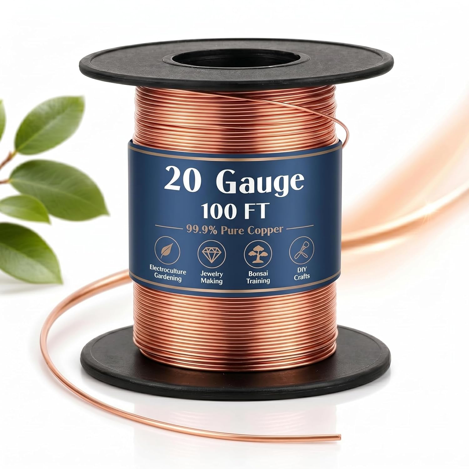 Therwen 100ft 20 Gauge Copper Wire for Gardening, Electroculture, Bonsai, Jewelry Making Beading DIY Craft Pure Bare Copper Wire Spool